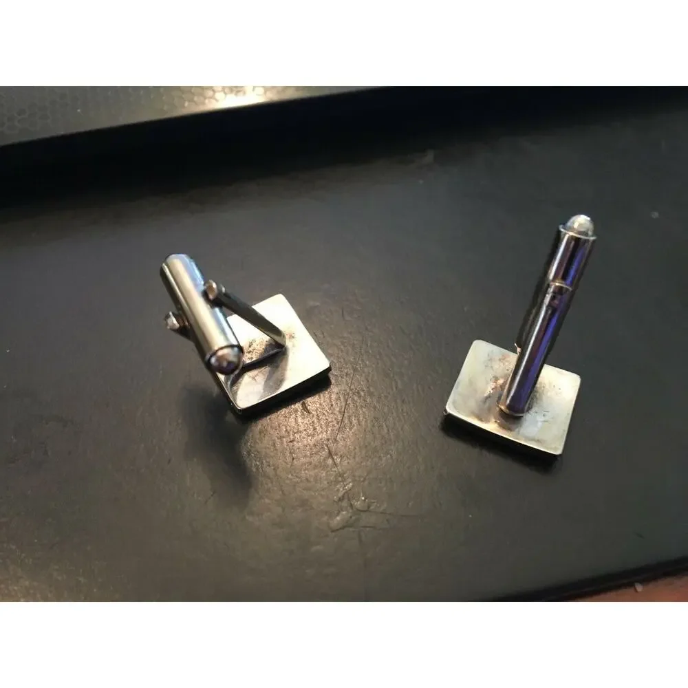 VTG Silver Tone Square Cufflinks with Engraved Border